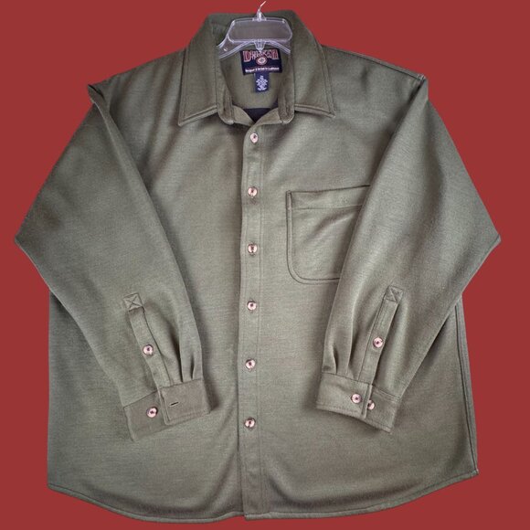 Duluth Trading Co. Fleece Shirt Jac 2XL Green Windproof Lined Button Front Work - Picture 1 of 6
